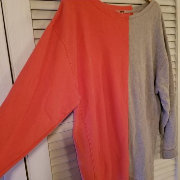Free People Color Block Sweatshirt Coral Grey M - Picture 5 of 8